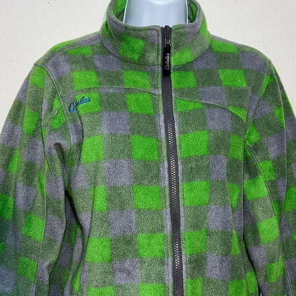 Cabelas Youth Unisex Green Grey Plaid Fleeced Zip Up Jacket Size XL - Picture 6 of 13